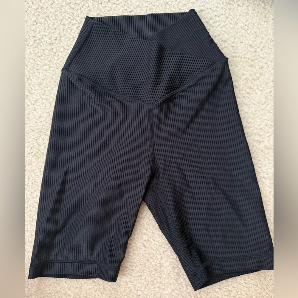 aerie Ribbed High-Waist Black Bike Shorts